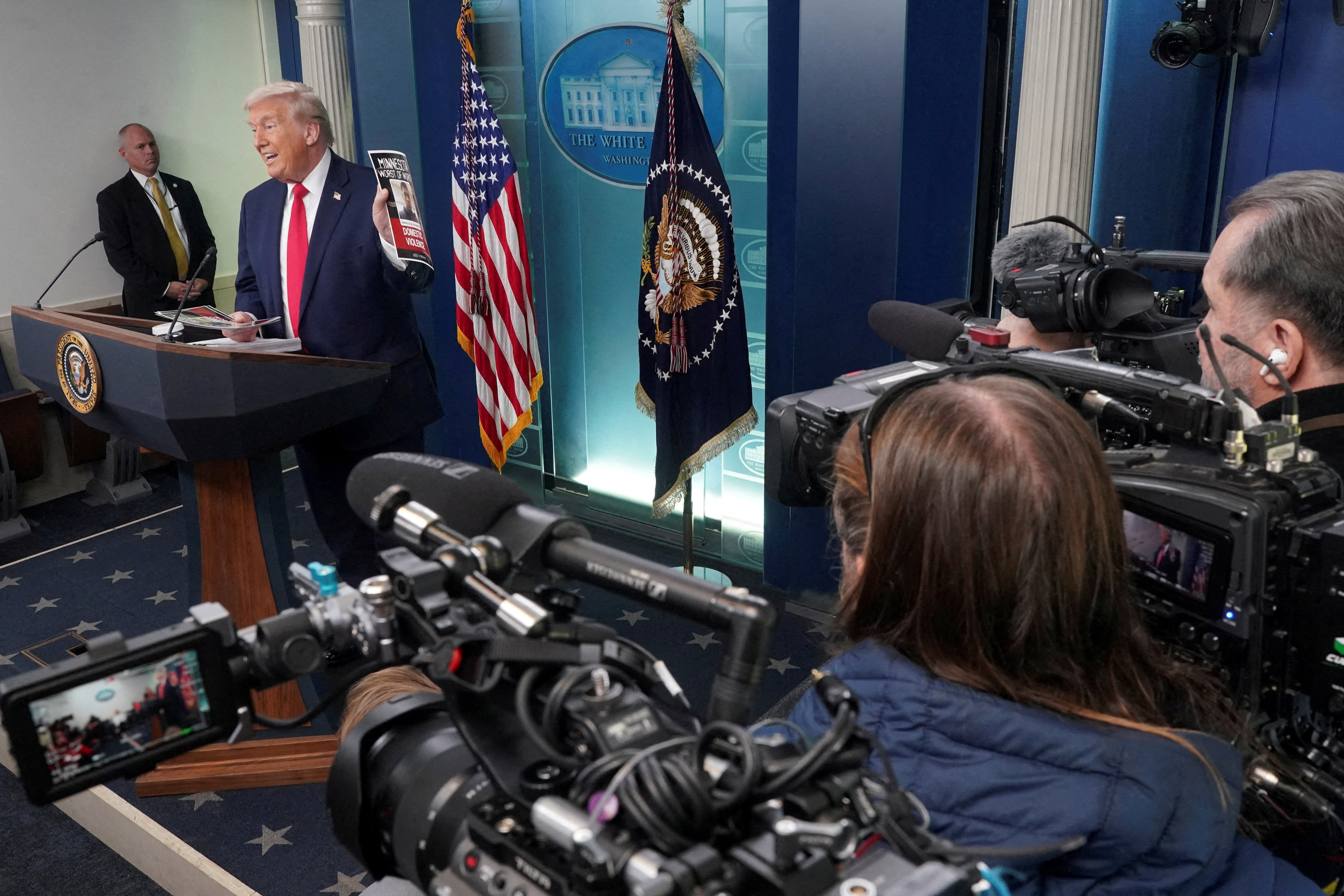 Press briefing on the one-year mark into U.S. President Donald Trump's second term in office, in Washington