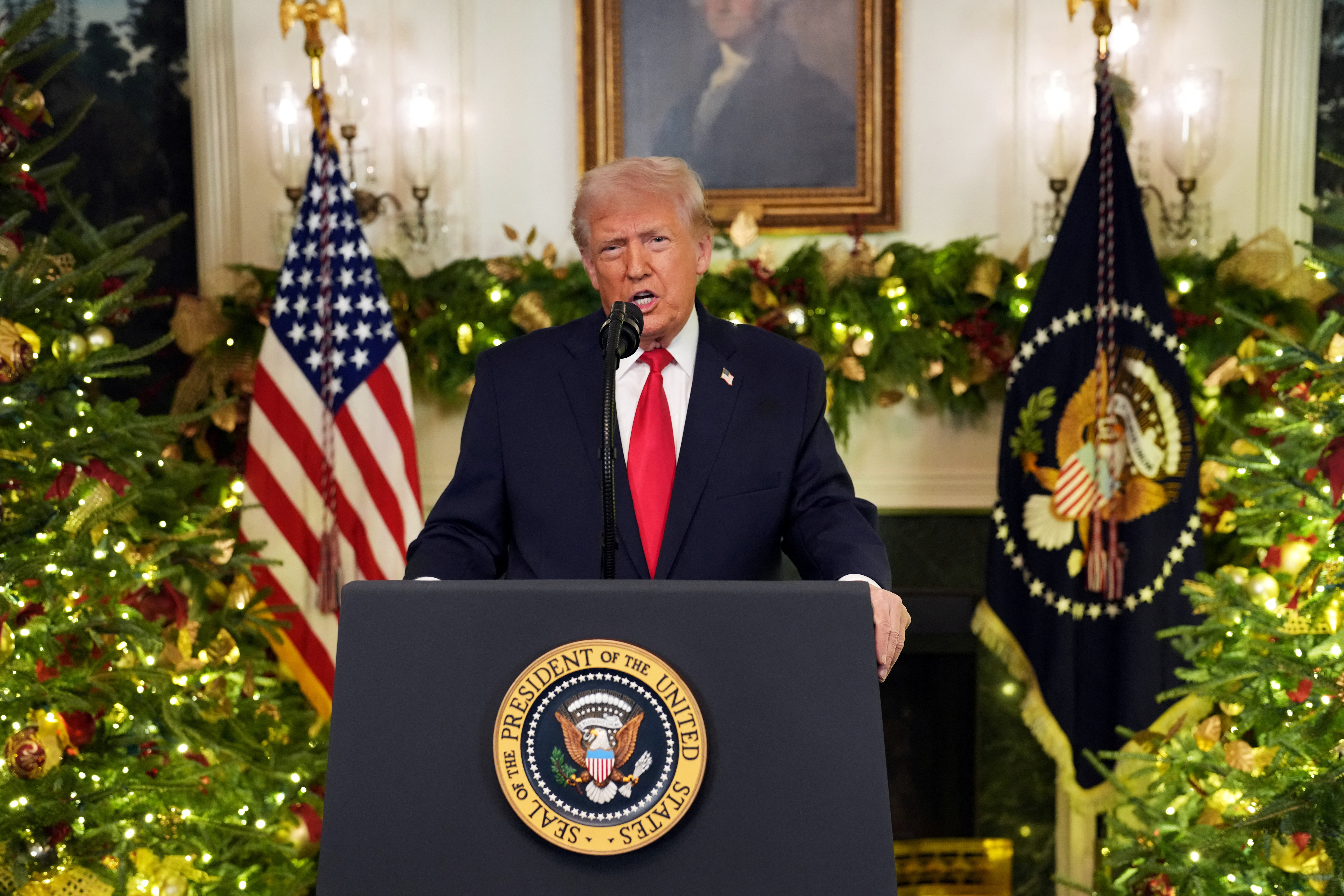 U.S. President Donald Trump delivers an address to the nation at the White House in Washington