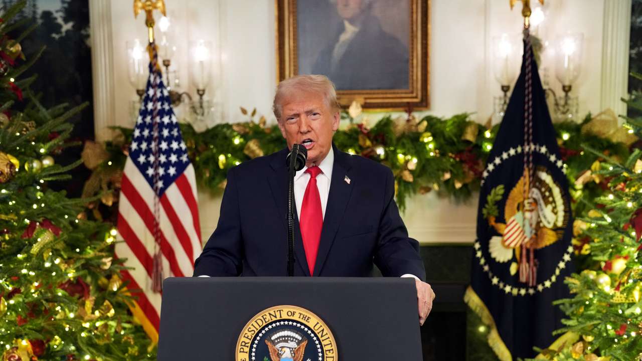 U.S. President Donald Trump delivers an address to the nation at the White House in Washington