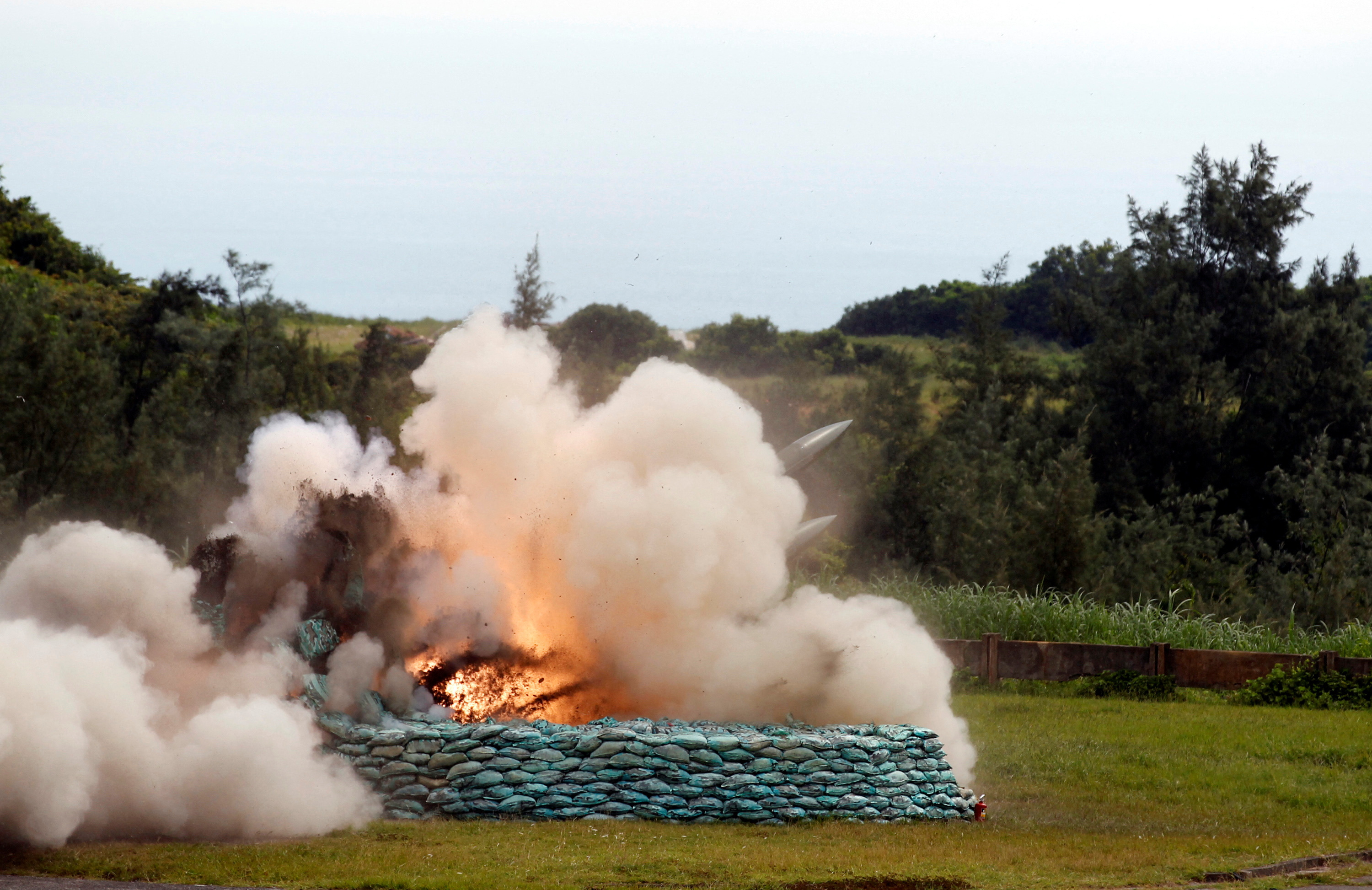 FILE PHOTO: A Hawk surface-to-air missile is launched during a live fire test in Jeoupeng military base, Pingtung County, southern Taiwan