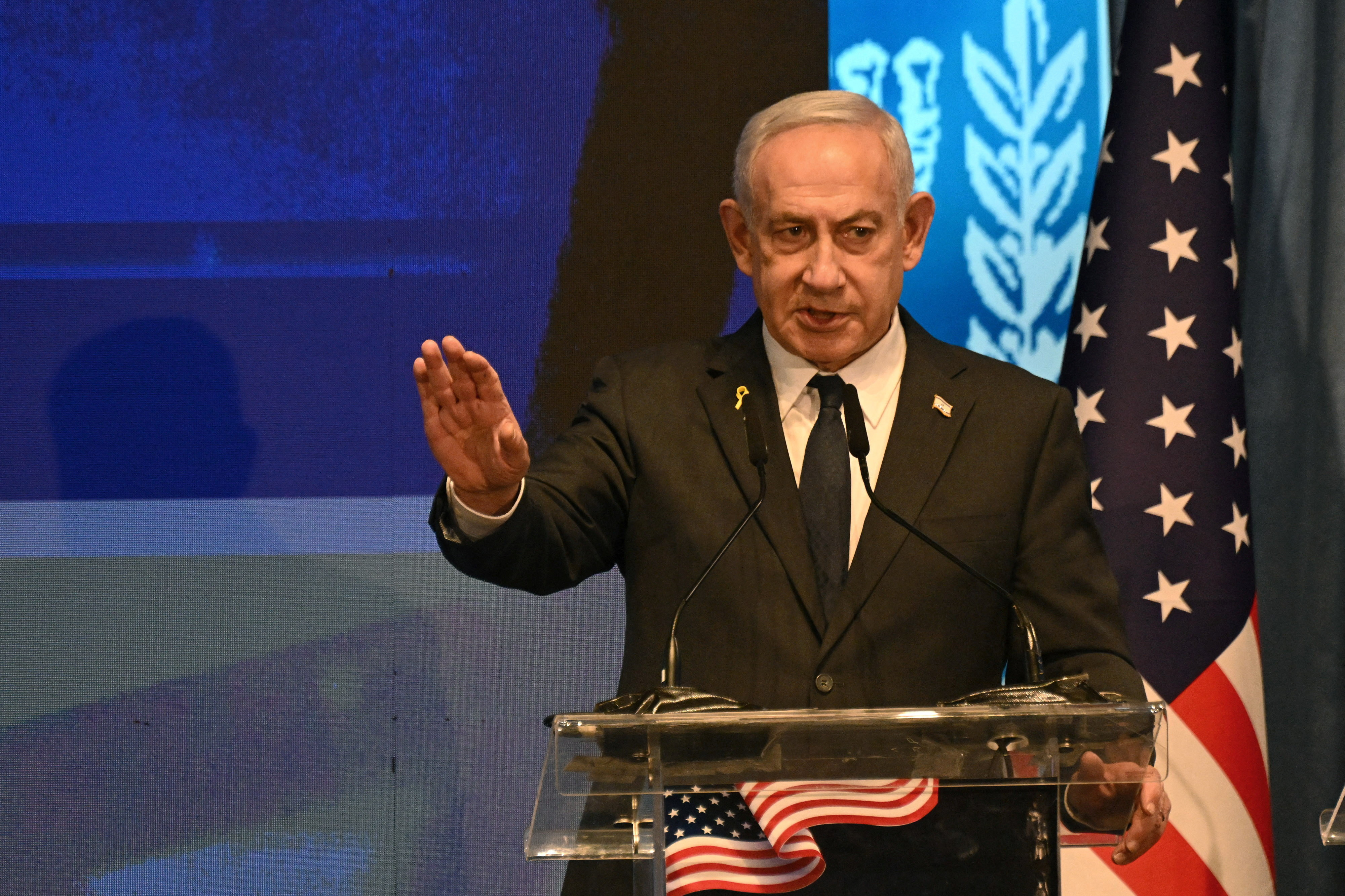 Israeli PM Netanyahu speaks to American legislators, in Jerusalem