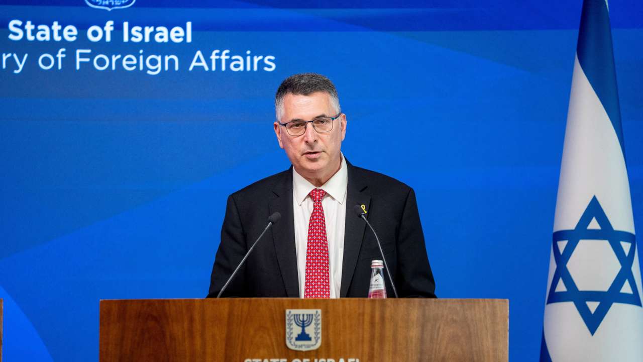 Denmark's Foreign Minister Lars Loekke Rasmussen and Israel's Foreign Minister Gideon Saar attend a press conference in Jerusalem