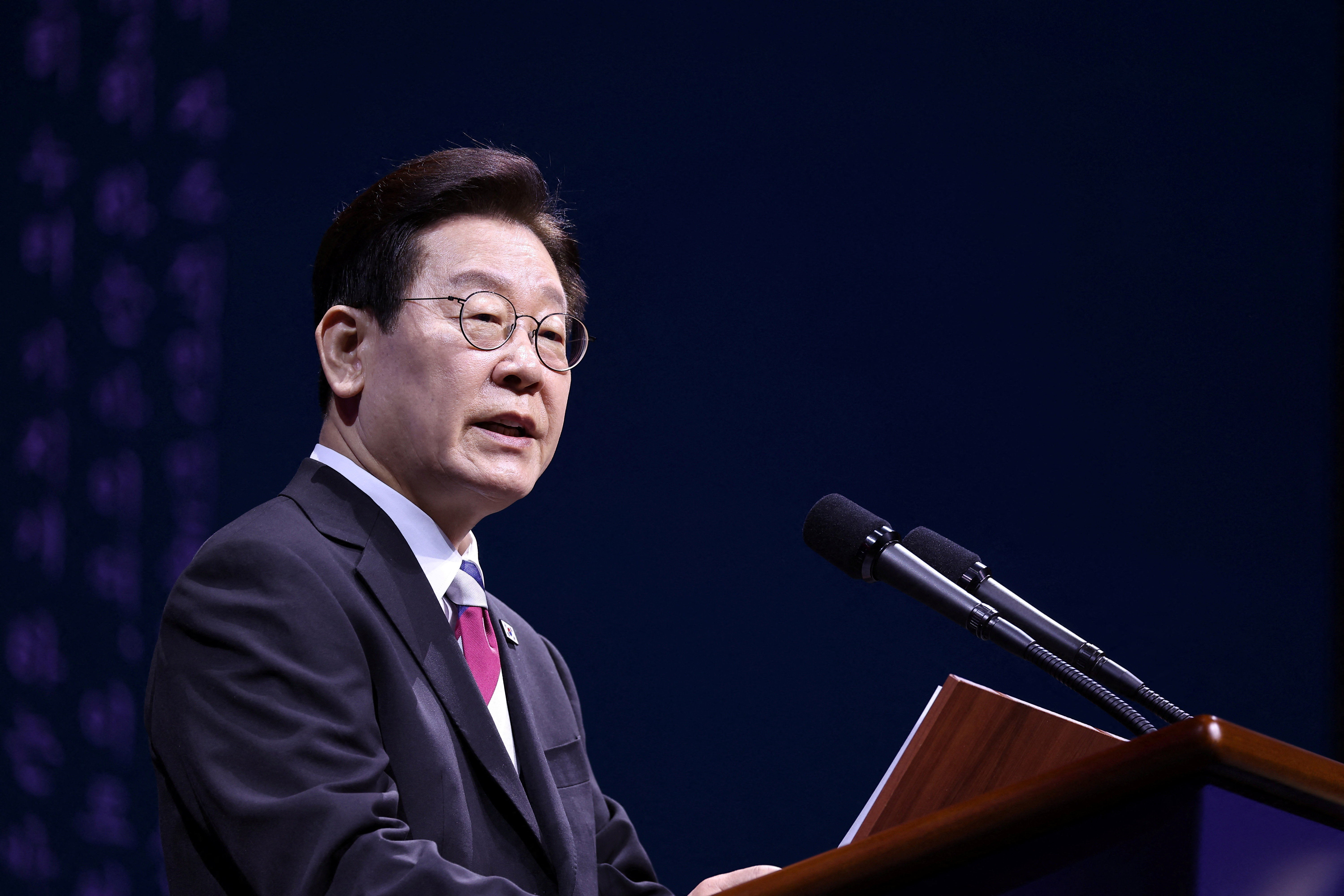 South Korea's President Lee Jae Myung delivers his speech during an event marking Korea's 107th anniversary of the March 1st Independence Movement