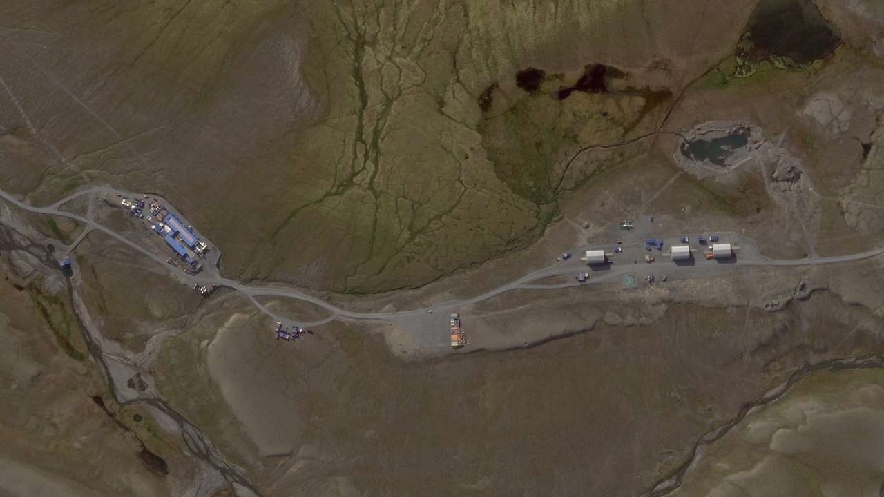 A satellite view shows the Pankovo test site in Yuzhny Island