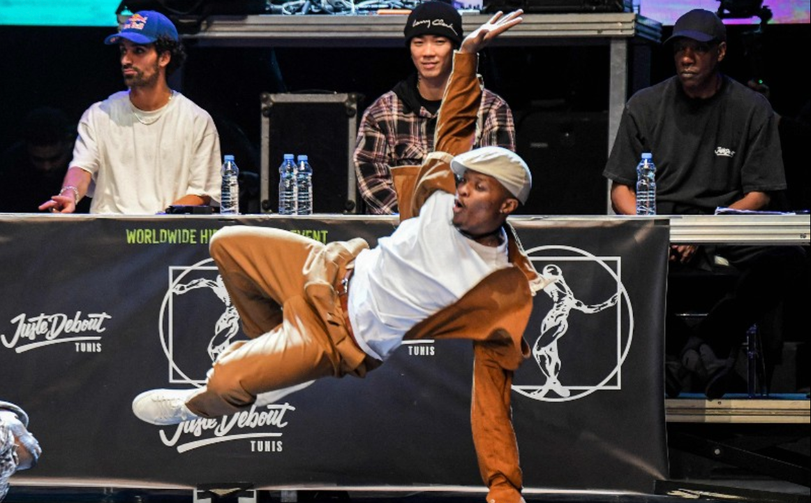 A dancer participates in the qualifications of the "Juste Debout" international hip-hop street-dance competition at the Théâtre de l'Opéra-Cité de la Culture in Tunis