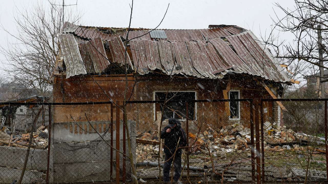 Aftermath of a Russian drone strike in Kyiv