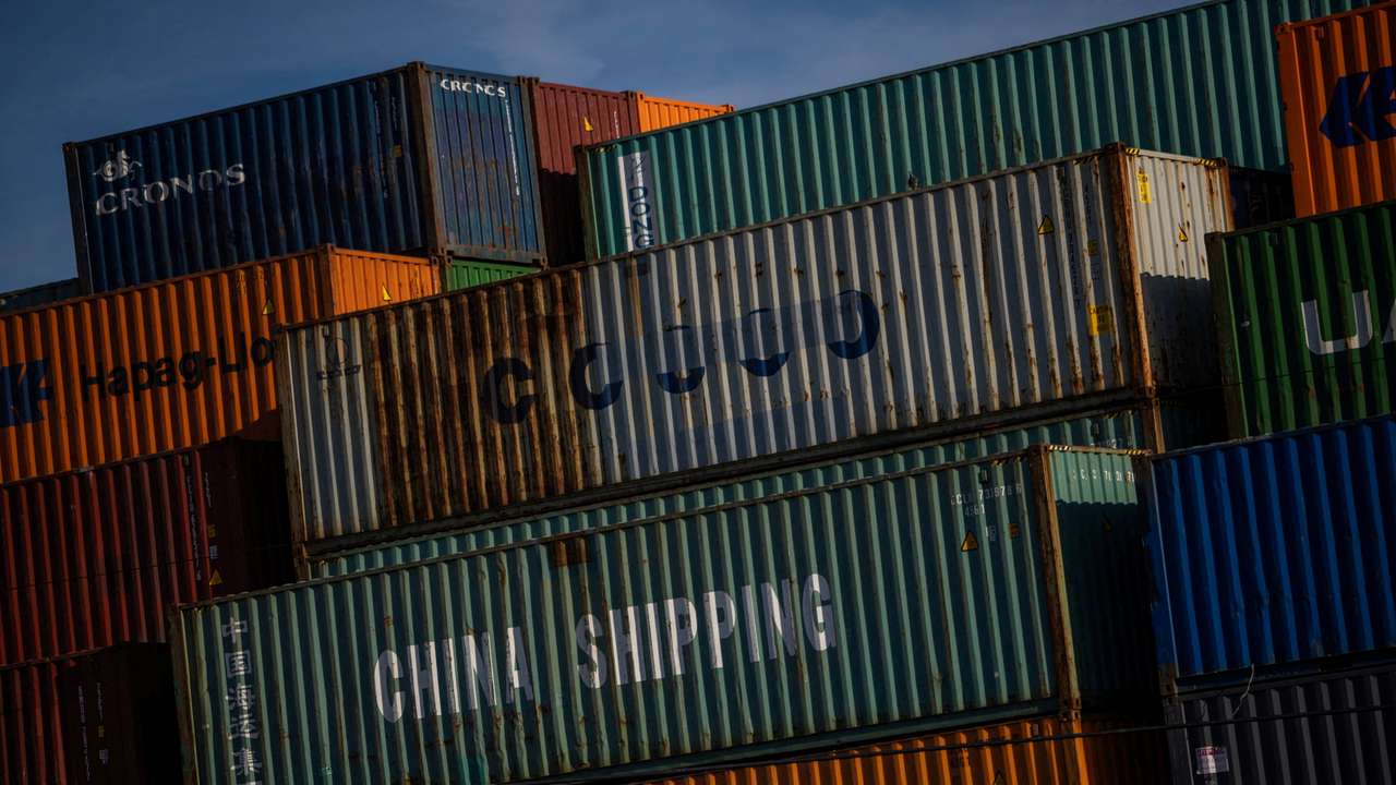 FILE PHOTO: A China Shipping container is seen at the port of Oakland, California