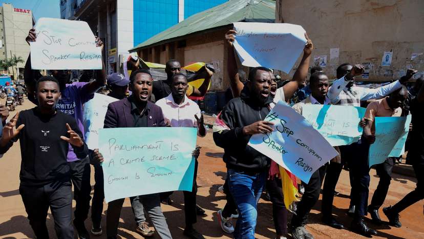 FILE PHOTO: Ugandan security forces detain young protesters marching in Kampala
