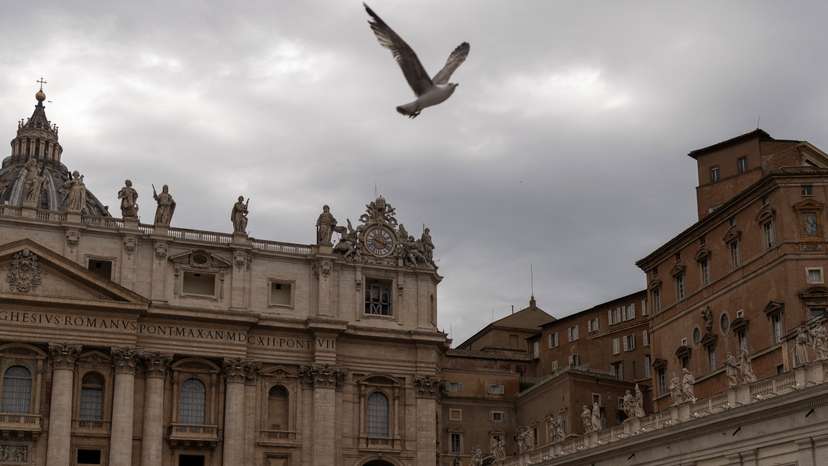 A chimney is set on the roof of the Sistine Chapel, ahead of the conclave and the election of the new pope