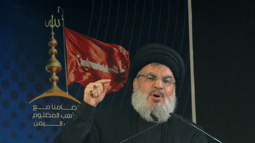 FILE PHOTO: Lebanon's Hezbollah leader Sayyed Hassan Nasrallah addresses his supporters during a public appearance at a religious procession to mark Ashura in Beirut's southern suburbs