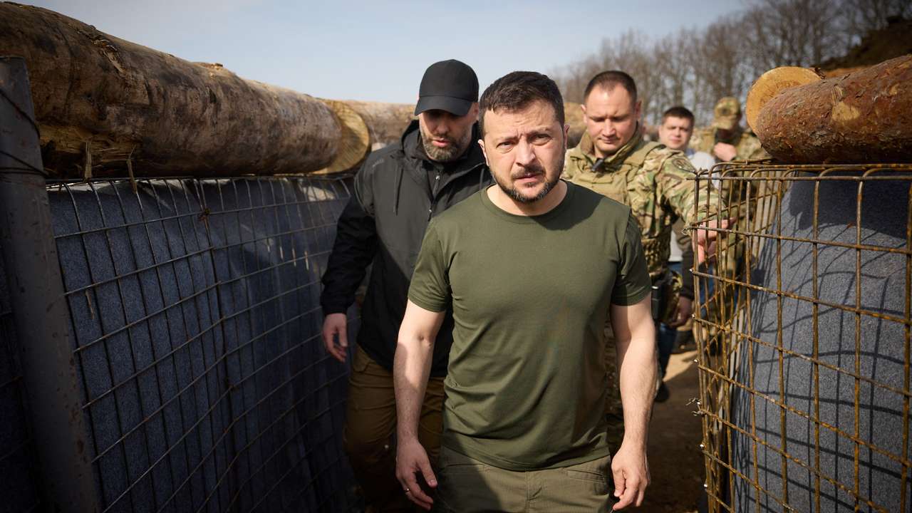 Ukraine's President Zelenskiy inspects new fortifications for Ukrainian servicemen in Kharkiv region