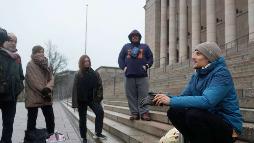 Juho-Pekka Palomaa during a protest to mark 1000 days of unemployment in Helsinki