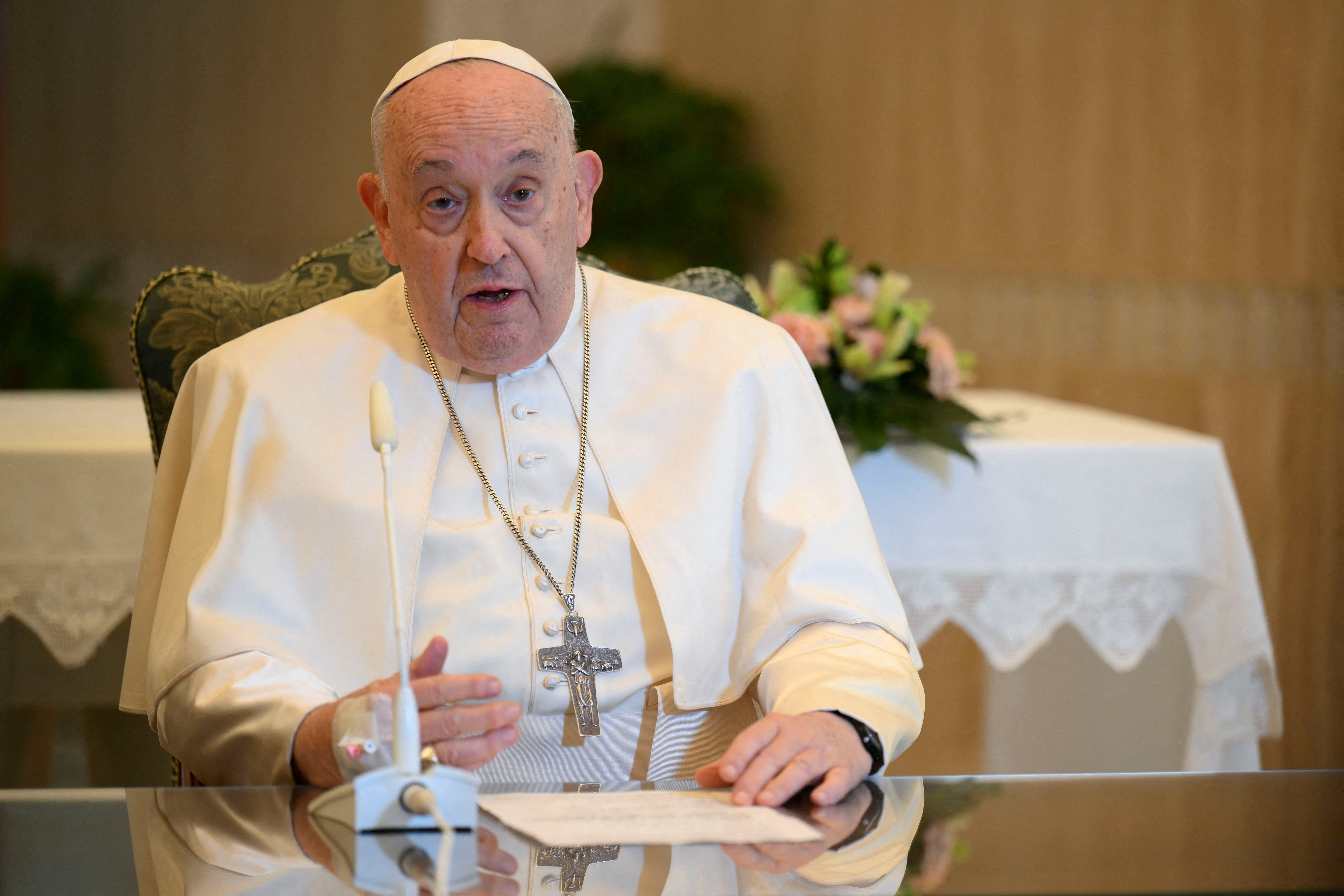 Pope Francis leads the Angelus prayer at the Vatican