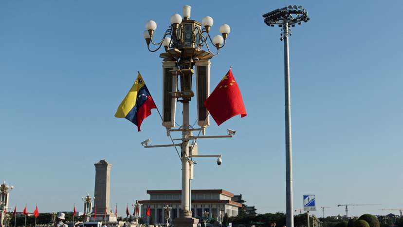 FILE PHOTO: Flags of Venezuela and China in Beijing