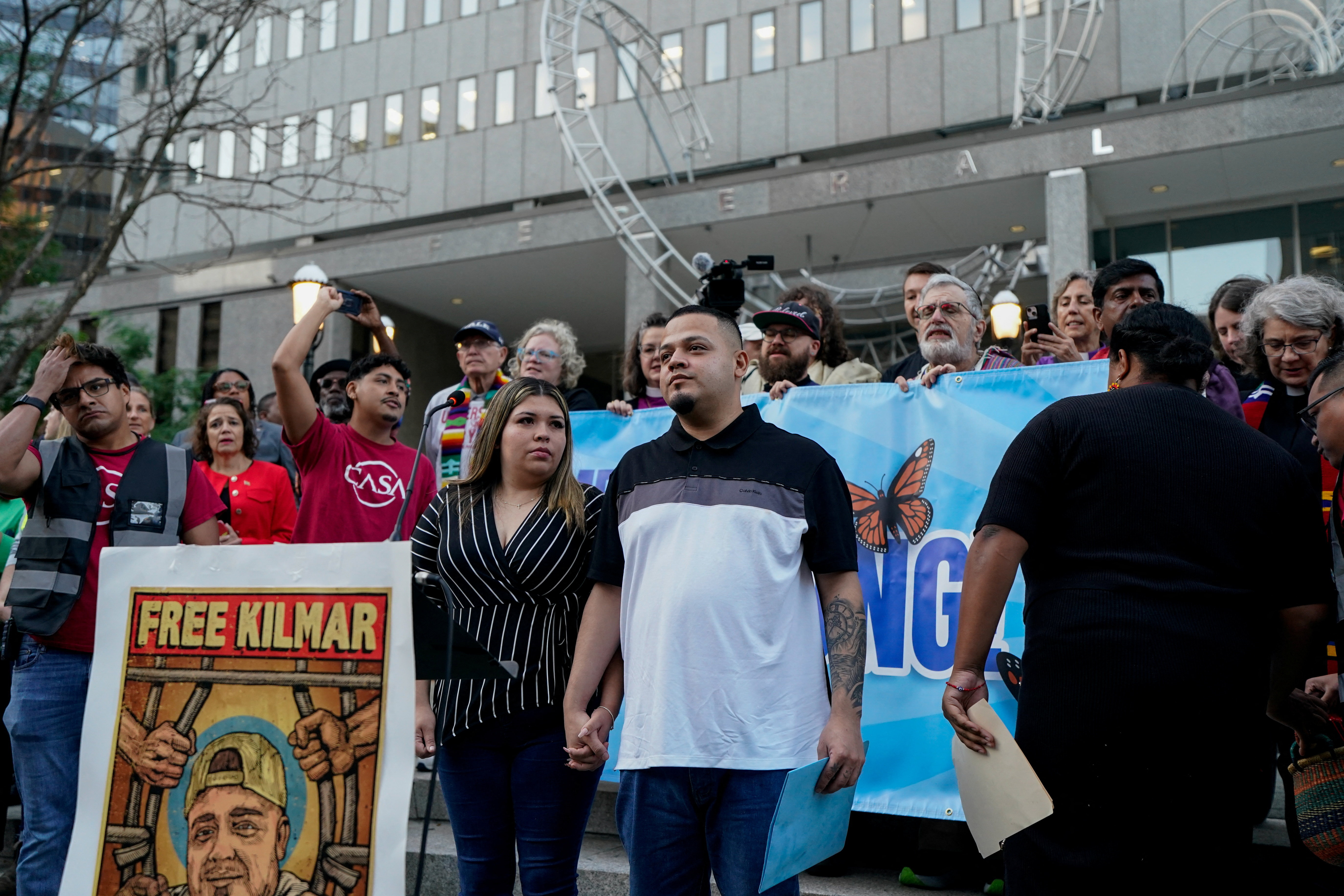 Wrongly deported migrant Abrego appears for a check in at the ICE Baltimore field office