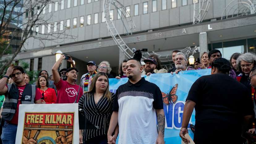 Wrongly deported migrant Abrego appears for a check in at the ICE Baltimore field office