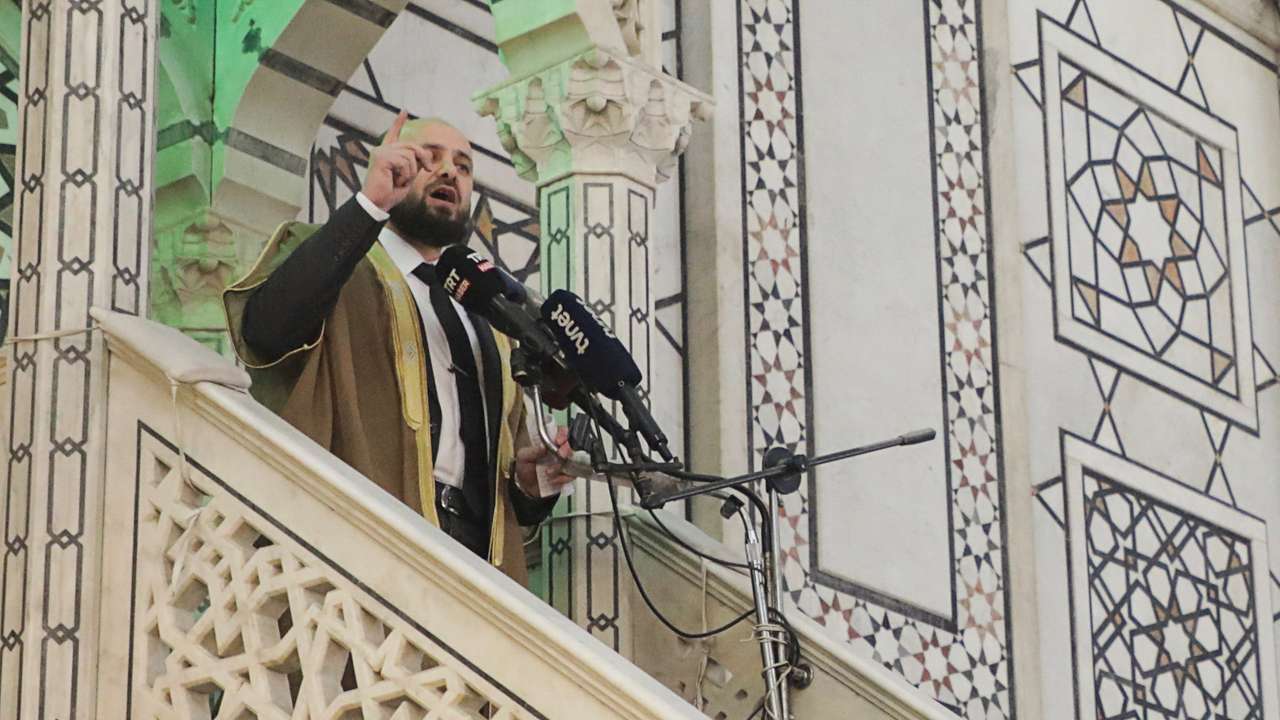 First Friday prayers at the Umayyad Mosque, after fighters of the ruling Syrian body ousted Syria's Bashar al-Assad, in Damascus