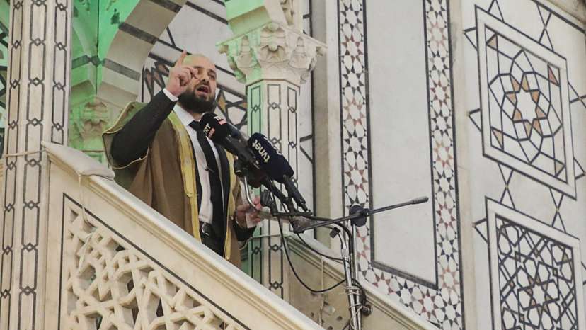 First Friday prayers at the Umayyad Mosque, after fighters of the ruling Syrian body ousted Syria's Bashar al-Assad, in Damascus