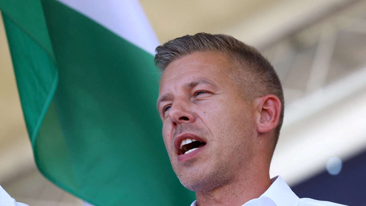 FILE PHOTO: Magyar, leader of the opposition Tisza party holds a rally in Kotcse