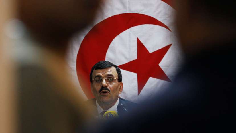 Ali Larayedh former Tunisian prime minister and leader of the Ennahda Movement Party, speaks during a news conference in Tunis