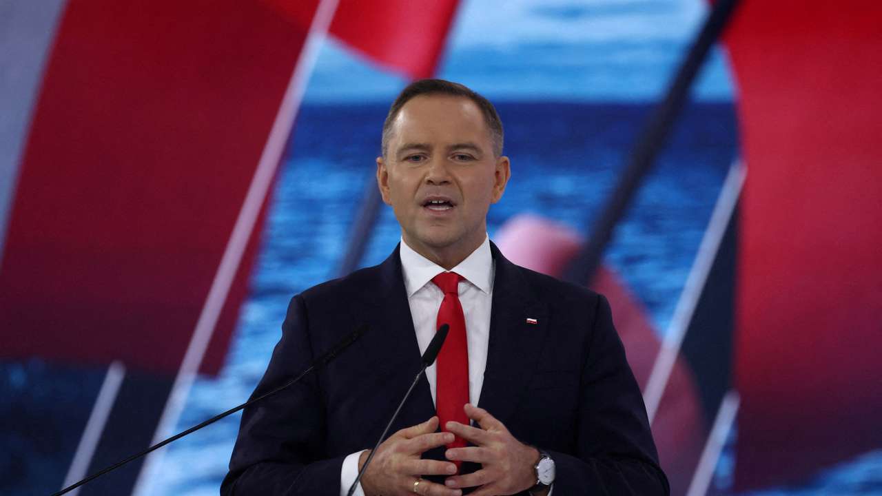 FILE PHOTO: An election convention of Karol Nawrocki, candidate for Polish presidential election in 2025, in Szeligi