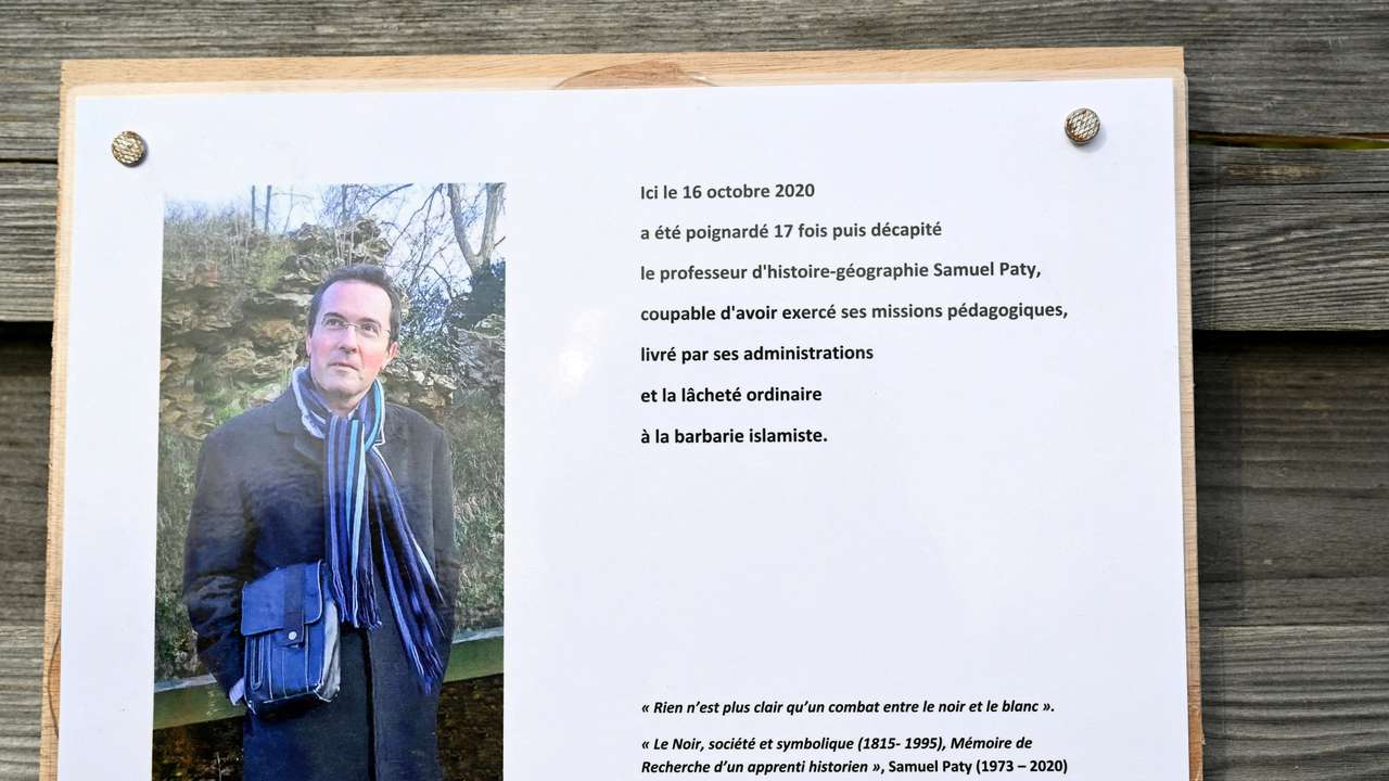 FILE PHOTO: Tribute ceremony for slain French teachers Samuel Paty and Dominique Bernard at the Bois d'Aulne school in Conflans-Sainte-Honorine