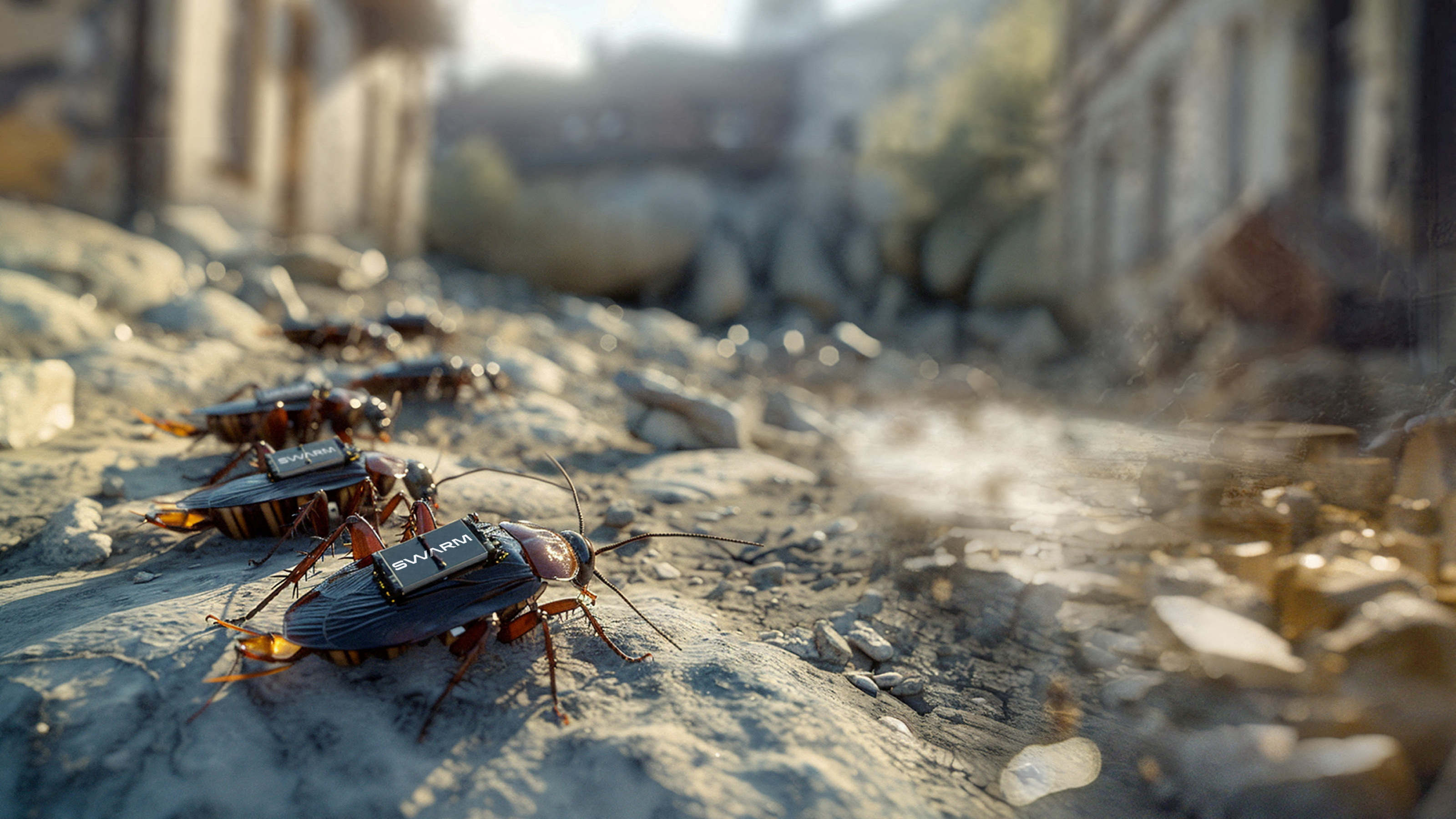 A digital illustration released by Swarm Biotactics shows what they describe as cyborg cockroaches