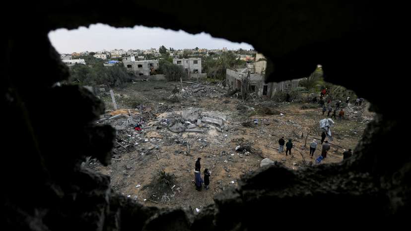 Aftermath of an Israeli strike on a house, in Khan Younis in the southern Gaza Strip