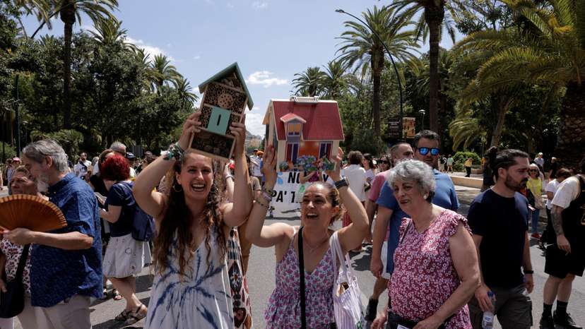 FILE PHOTO: People demonstrate against mass tourism in Malaga