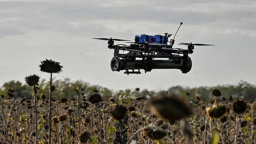 FILE PHOTO: FPV drone with an attached portable grenade launcher is seen during a test fly conducted by Ukrainian servicemen at their position near a frontline, amid Russia's attack on Ukraine in the Zaporizhzhia region