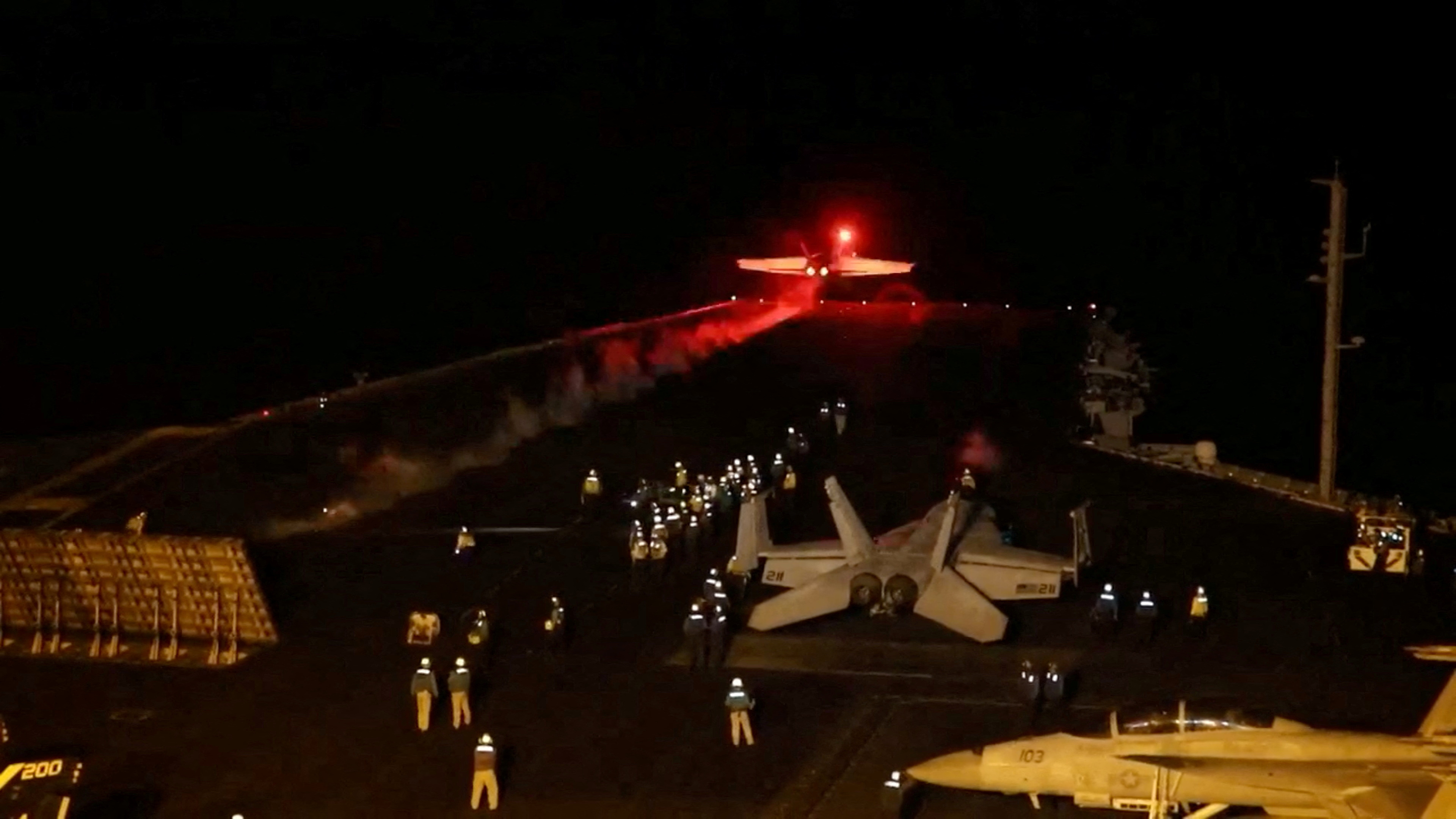 FILE PHOTO: An aircraft takes off to join the U.S.-led coalition to conduct air strikes against military targets in Yemen