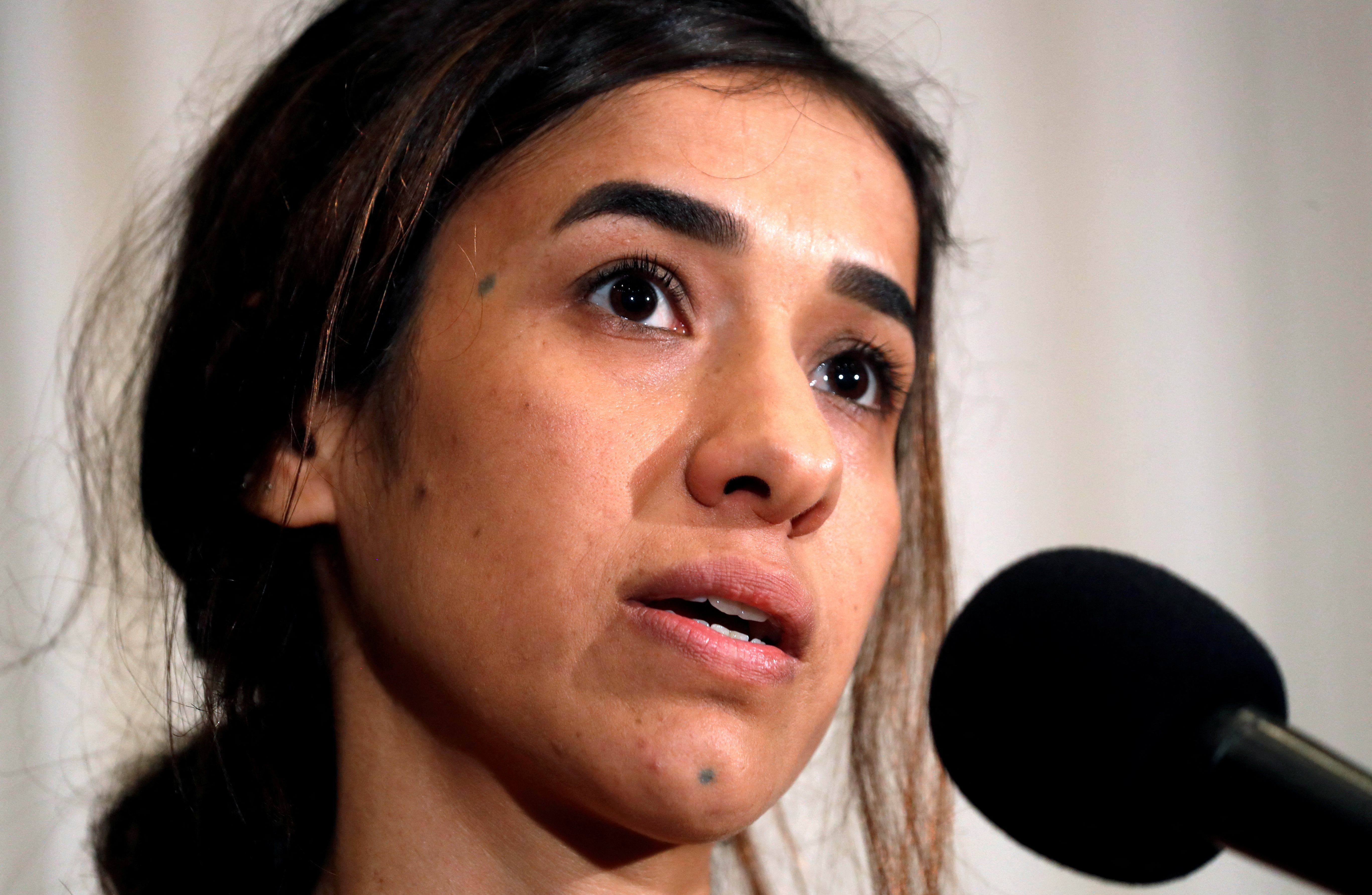 FILE PHOTO: Nobel Peace Prize co-recipient Nadia Murad speaks at the National Press Club in Washington
