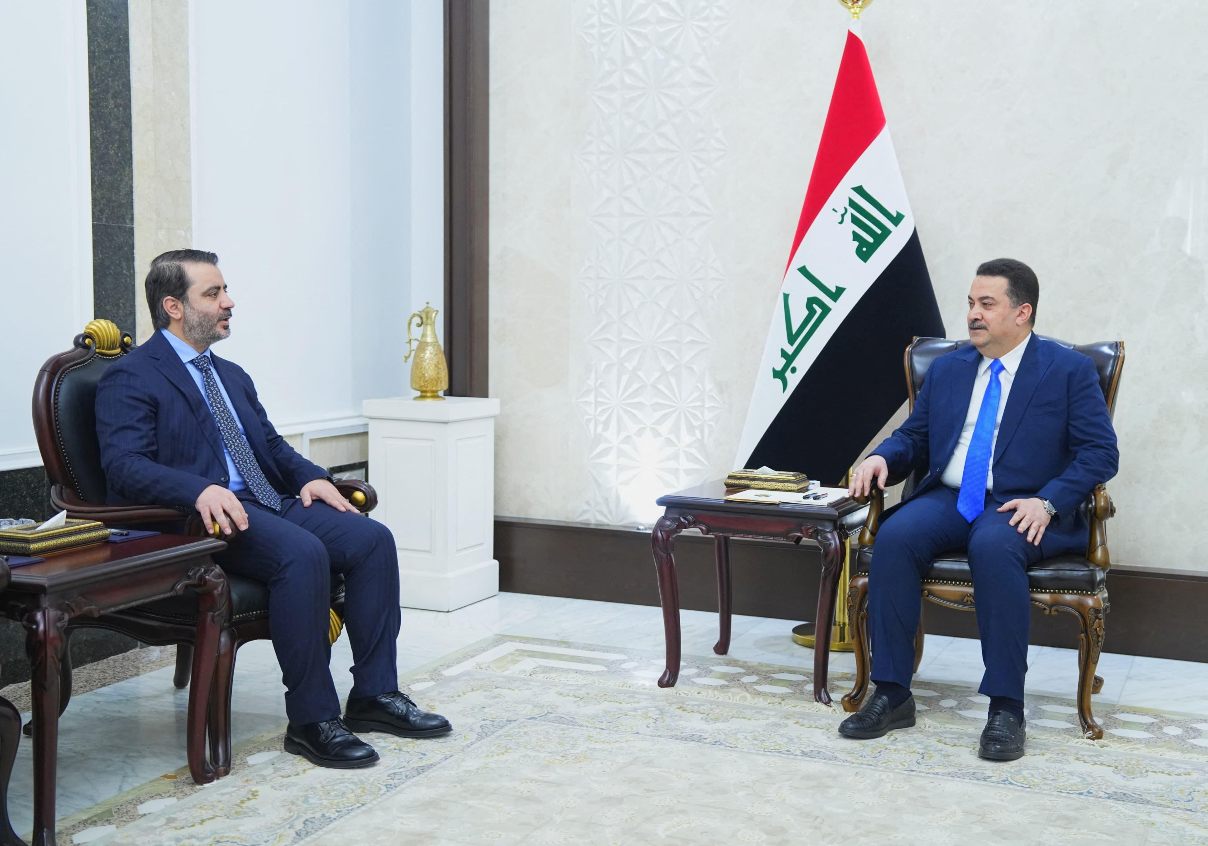 Iraqi Prime Minister Mohammed Shia al-Sudani meets with Syrian Foreign Minister Asaad Hassan al-Shibani, in Baghdad