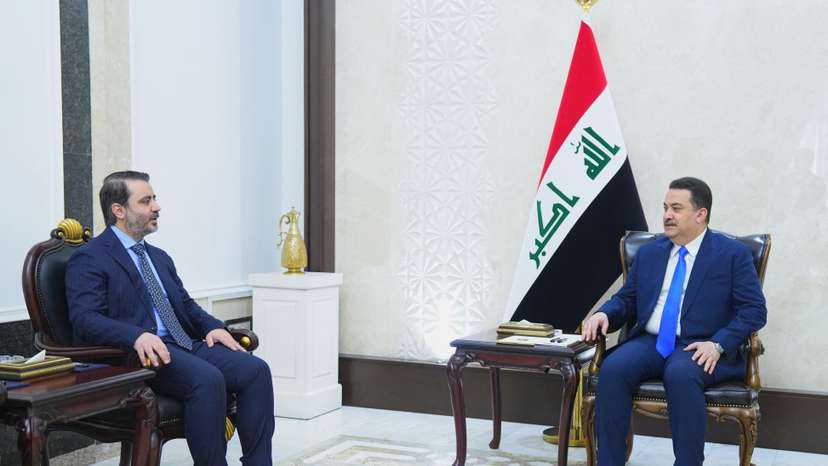 Iraqi Prime Minister Mohammed Shia al-Sudani meets with Syrian Foreign Minister Asaad Hassan al-Shibani, in Baghdad