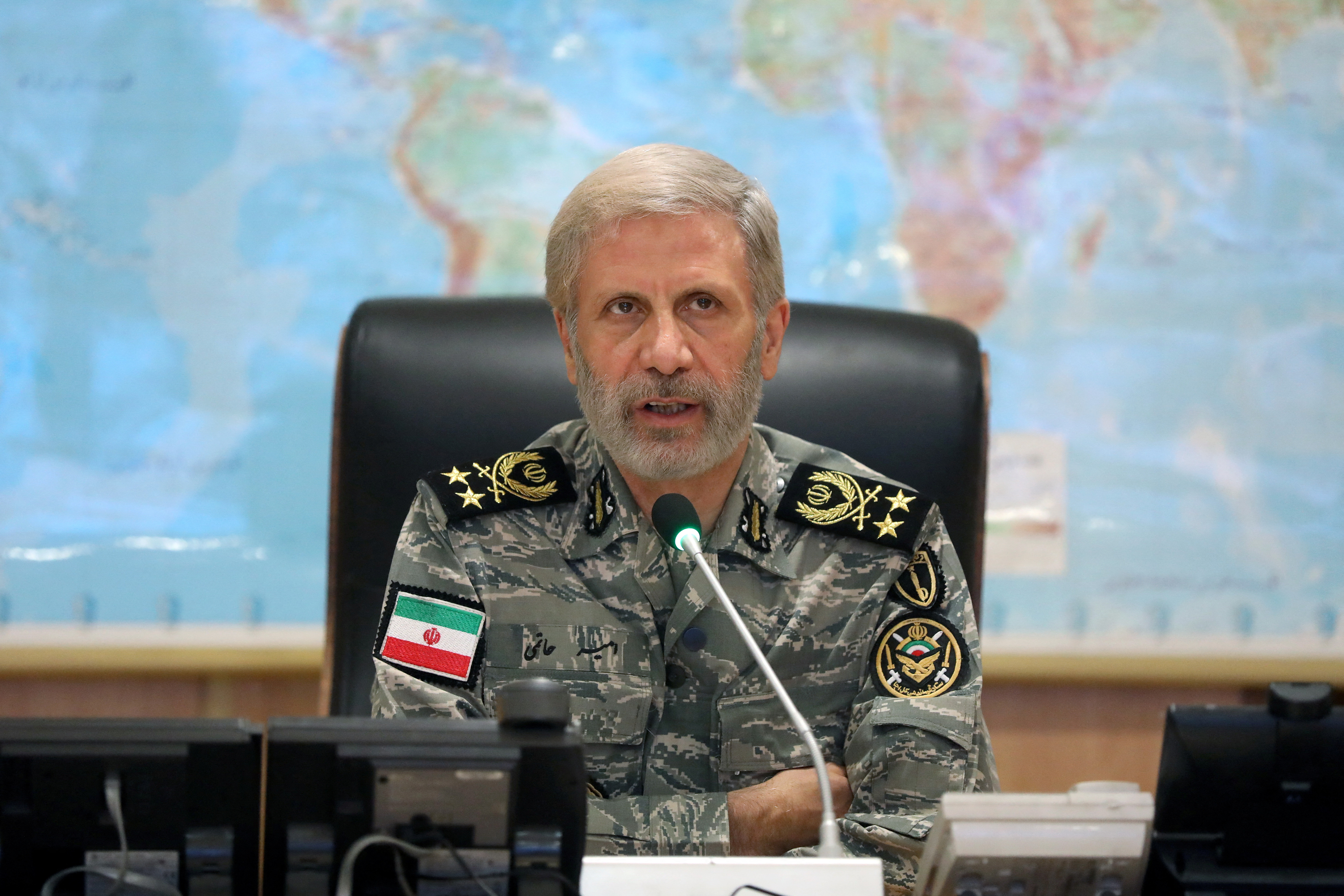 Iranian Army commander-in-chief Amir Hatami attends a meeting in the Iranian Army's War Command Room at an undisclosed location in Iran