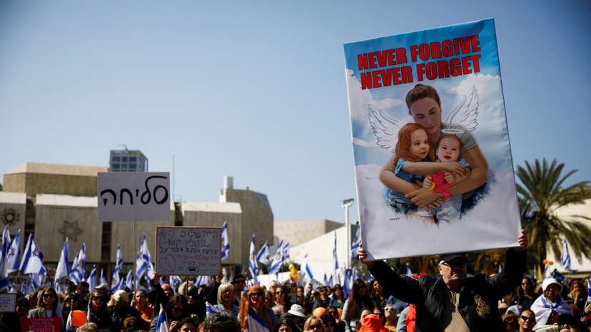 Israelis gather to bid farewell to Shiri, Ariel and Kfir Bibas, in Tel Aviv