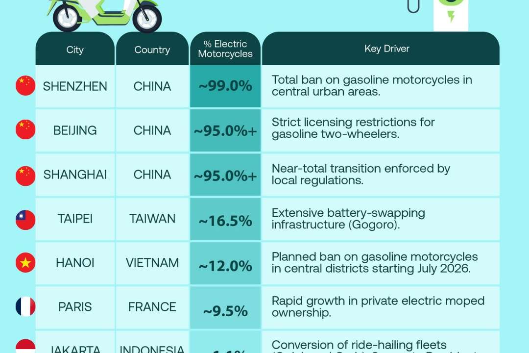 Chinese cities dominate electric motorcycle adoption as urban bans accelerate transition
