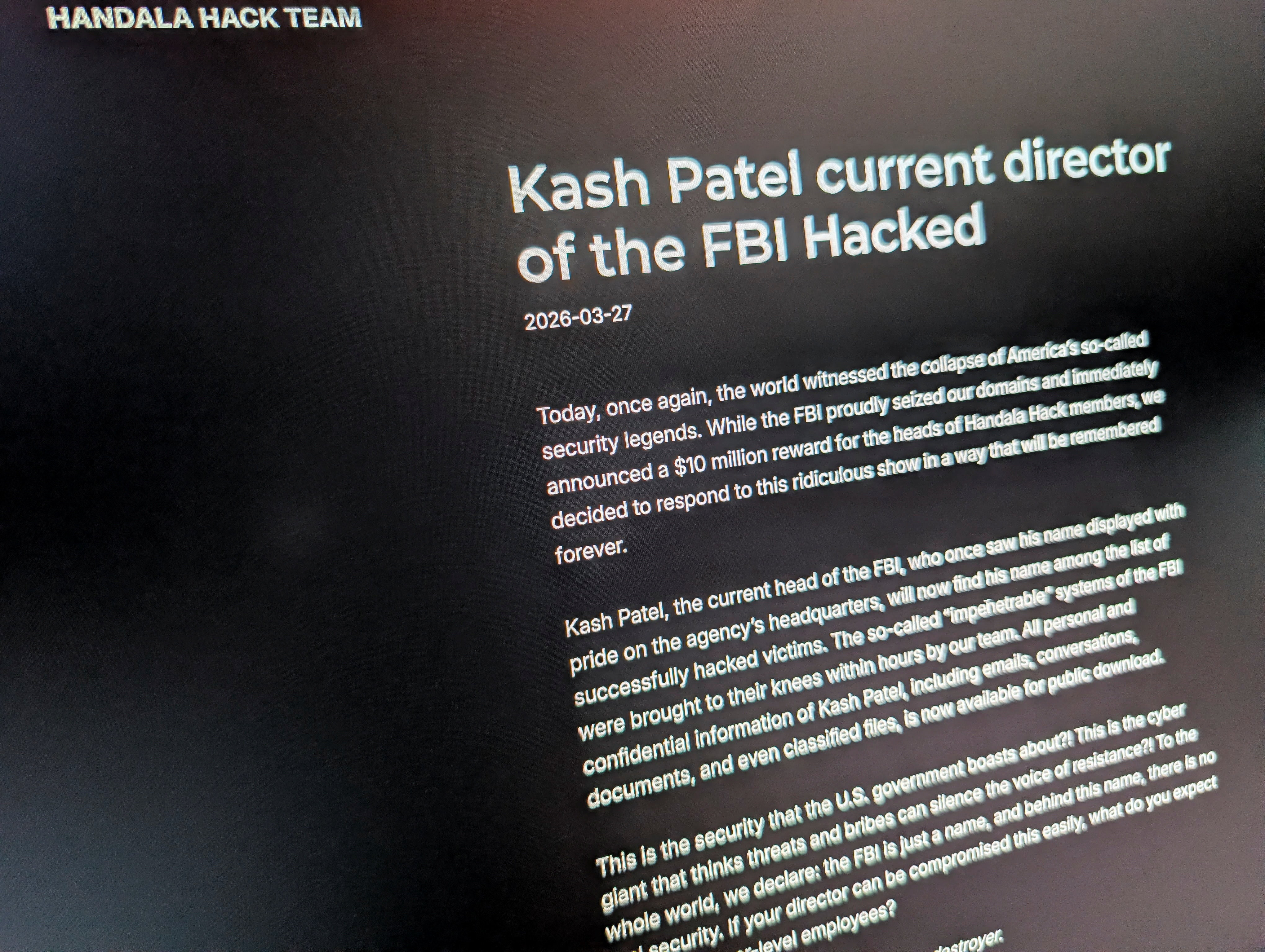 Iran-linked hackers breach FBI director's personal email, publish excerpts online