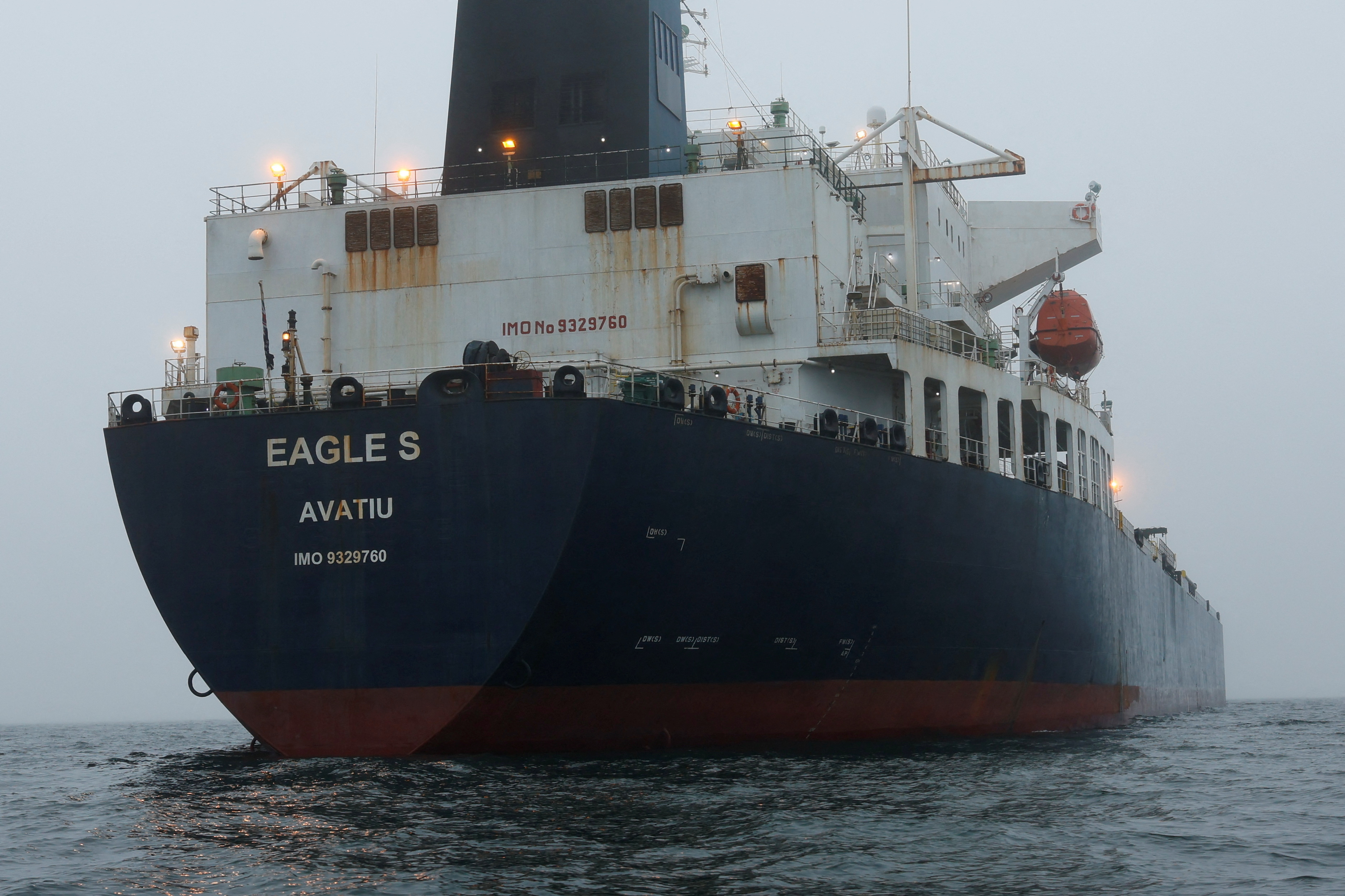 Oil tanker Eagle S is moored at sea off the coast of Porkkala