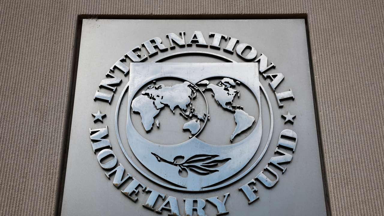A view of the International Monetary Fund (IMF) logo at its headquarters in Washington, D.C.