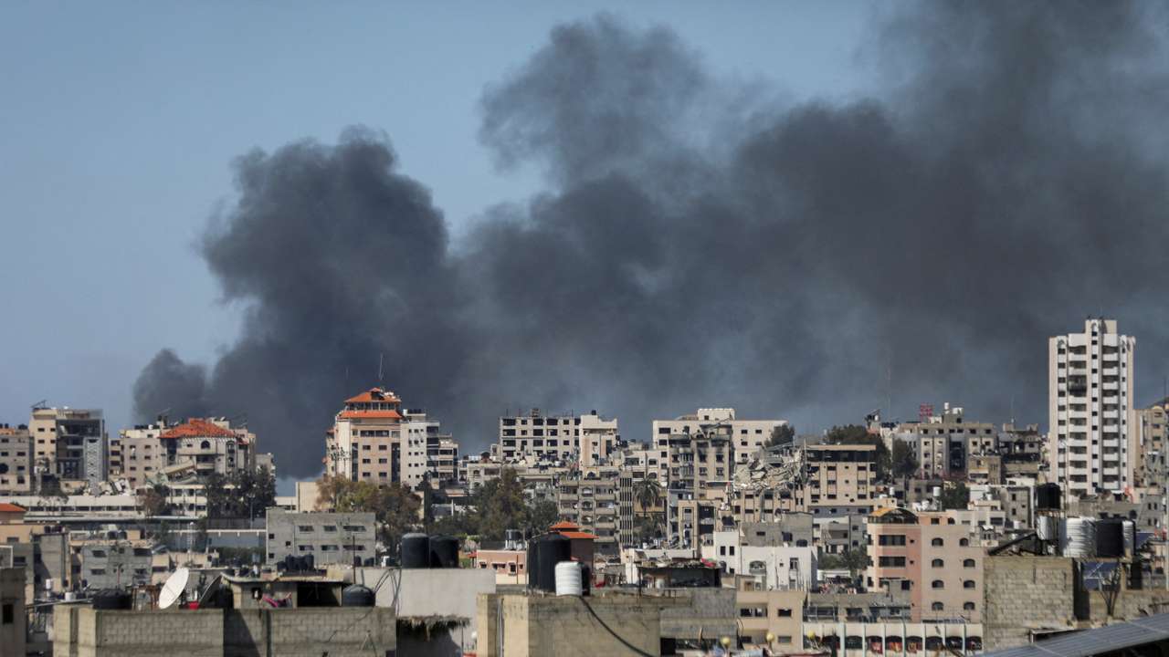Smoke rises during an Israeli raid in Gaza City