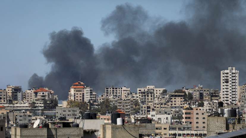 Smoke rises during an Israeli raid in Gaza City