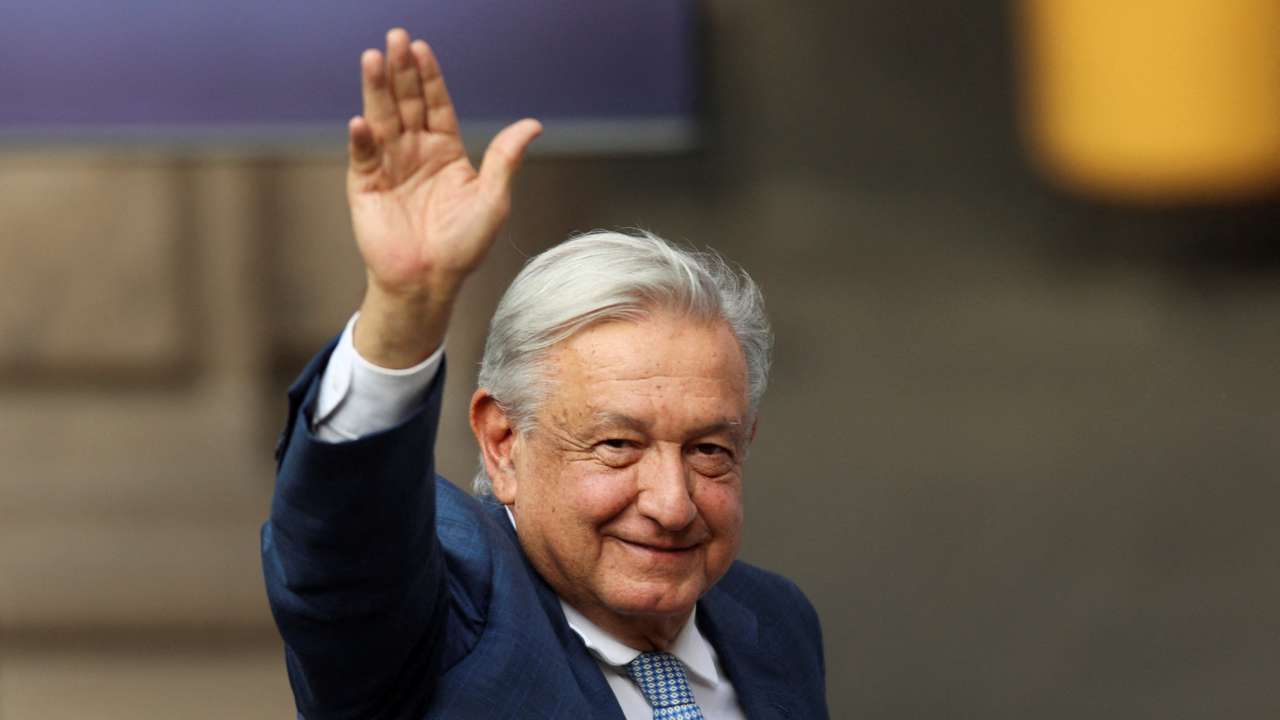 FILE PHOTO: Mexico's President Obrador hands over Mexican flag to athletes ahead of the Paris 2024 Olympic Games, in Mexico City