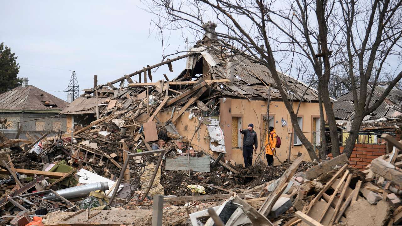 Aftermath of a Russian missile strike in Chuhuiv, Kharkiv region