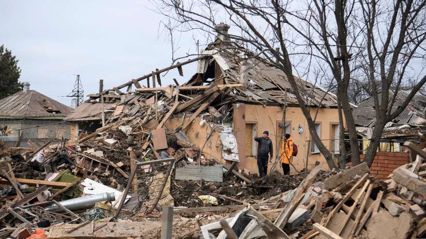 Aftermath of a Russian missile strike in Chuhuiv, Kharkiv region