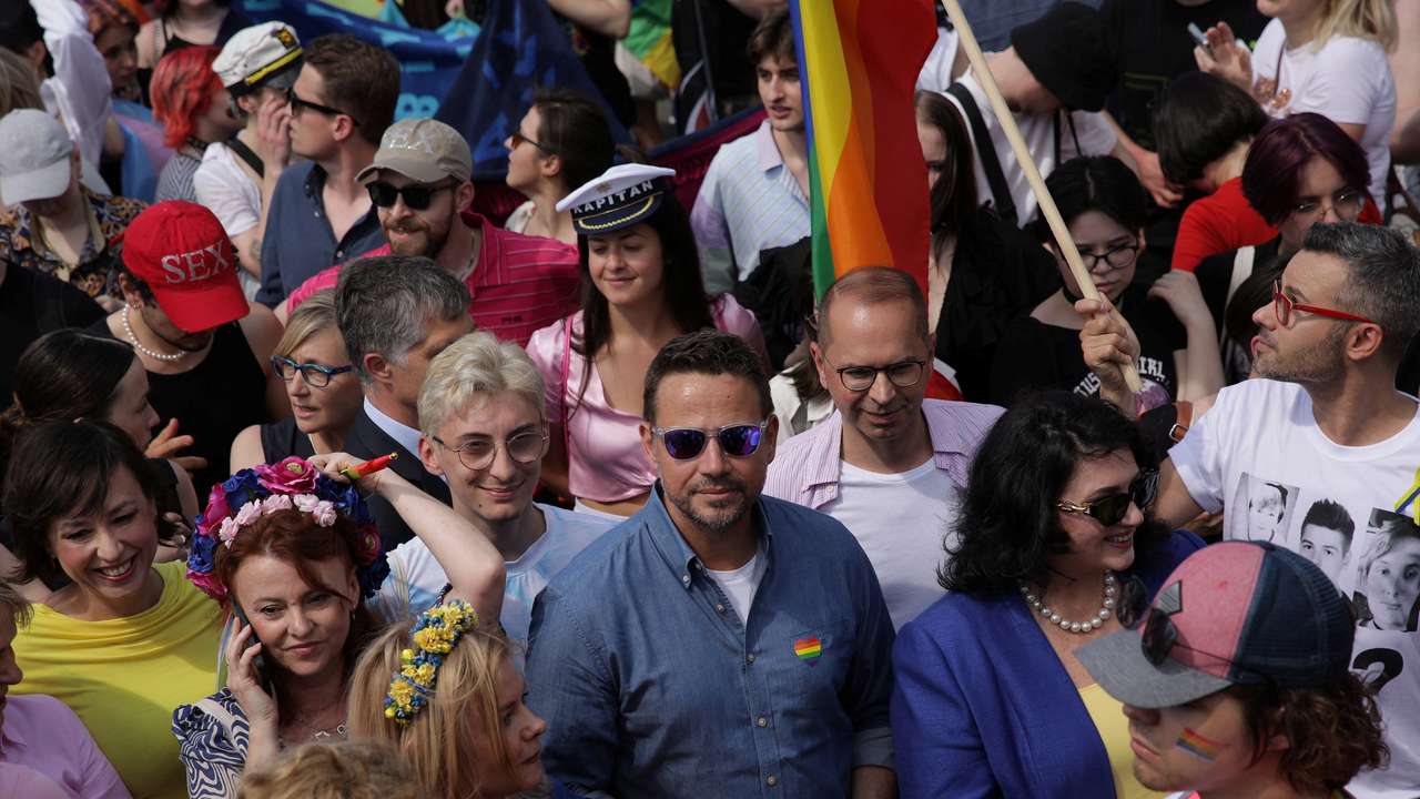 FILE PHOTO: Warsaw Mayor Rafal Trzaskowski takes part in Warsaw & Kyiv Pride Marching for Peace 2022 in Warsaw