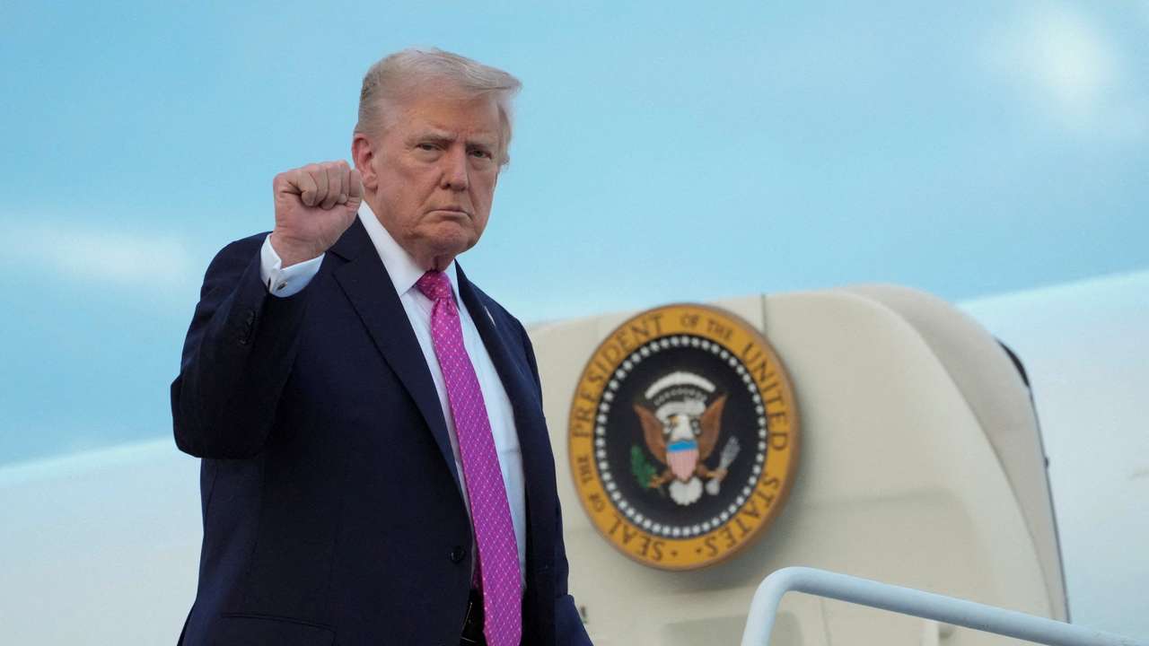 FILE PHOTO: U.S. President Donald Trump departs from Morristown Municipal Airport in Morristown, New Jersey