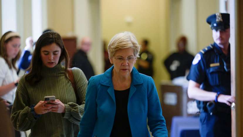 U.S. Senator Elizabeth Warren (D-MA) walks following a Senate Democratic caucus meeting on Capitol Hill in Washington