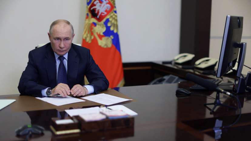 Russian President Putin chairs a meeting outside Moscow