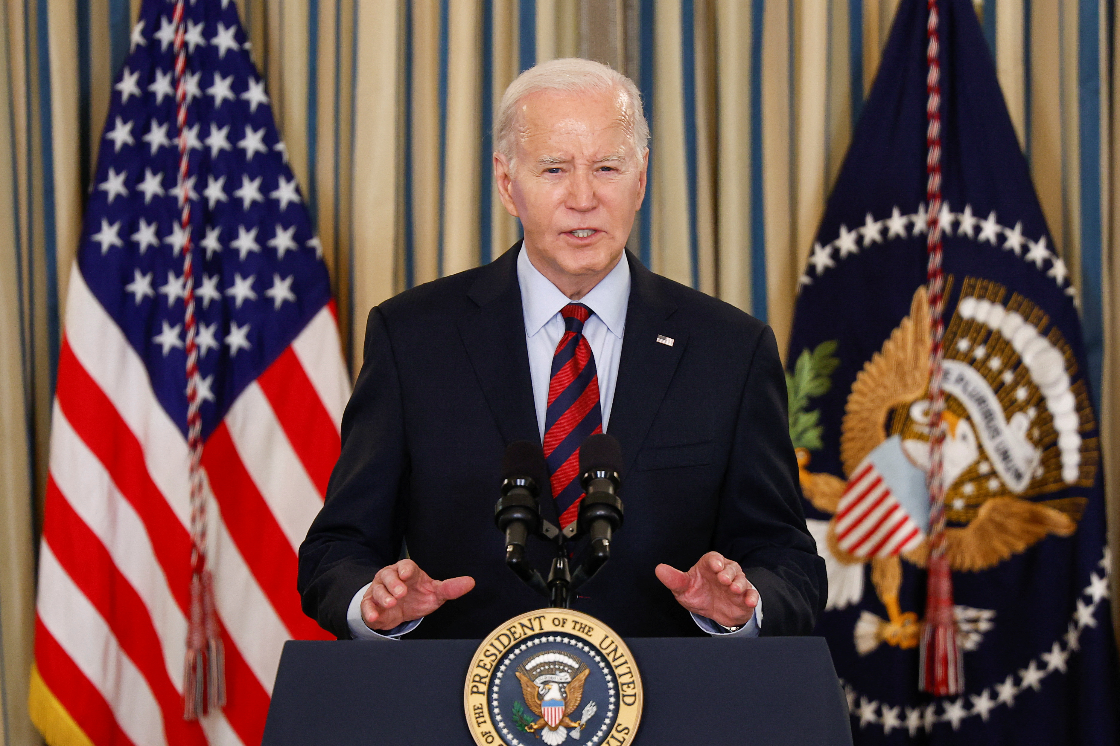 U.S. President Biden delivers remarks before a meeting of his Competition Council, at the White House in Washington